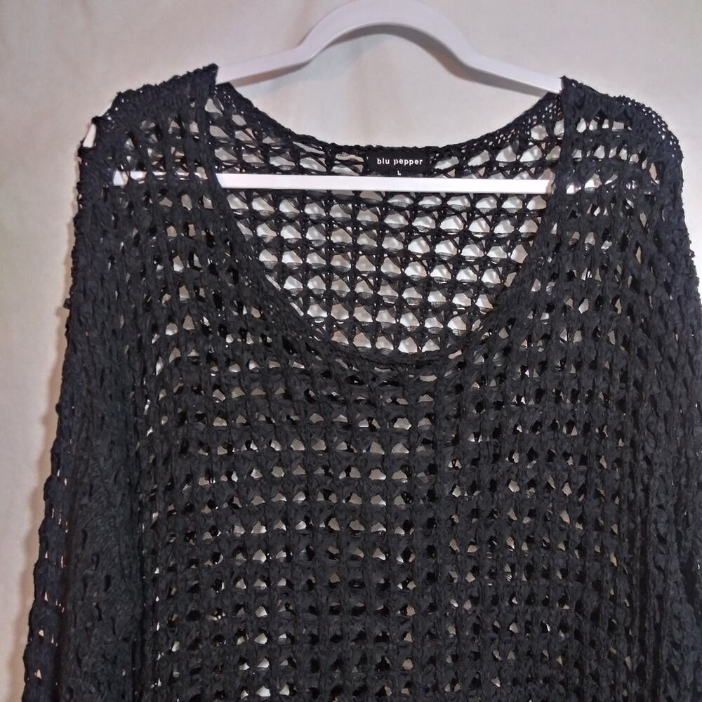 Blu Pepper Black Open-Knit Crochet Sweater - Picture 3 of 9